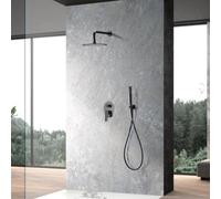 Imex - Colonne de douche encastrée sans robinet | Ensemble de douche avec douchette et flexible | Robinet mitigeur avec pommeau effet pluie | Débit de 12 l/min | Série Delos | Couleur noire