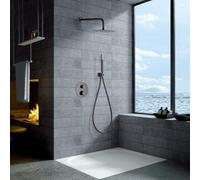 IMEX - Colonne de Douche Encastrée Thermostatique Noir Salle de Bain | Colonne Douche Encastrable Laiton Noire | Pommeau Douche Anti Calcaire en Acier Inoxydable S.304 | Série Genova