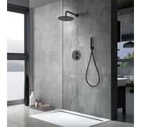 IMEX - Colonne de Douche Encastrée Thermostatique Noir Salle de Bain | Colonne Douche Encastrable Laiton Noire Mat | Pommeau Douche Anti Calcaire en Acier Inoxydable S.304 | Série Genova
