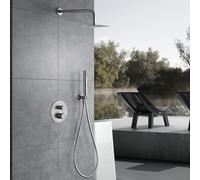 IMEX - Colonne de Douche Encastrée Thermostatique Salle de Bain | Colonne Douche Encastrable Laiton | Pommeau Douche Anti Calcaire en Acier Inoxydable S.304 | Série Line