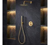 IMEX - Colonne de Douche Encastrée Thermostatique Salle de Bain Or Brossé | Colonne Douche Encastrable Laiton Dorée | Pommeau Douche Anti Calcaire en Acier Inoxydable S.304 | Série Monza