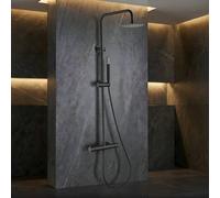 Imex - Colonne de douche noire mate monocommande avec robinet | Ensemble de douche avec pommeau et pommeau anticalcaire | Robinetterie en laiton et acier inoxydable S.304 avec barre extensible | Série
