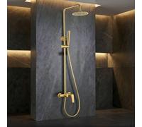 IMEX - Colonne de Douche Or Brossé avec Robinet | Ensemble de Douche Monocommande avec Pommeau et Pommeau Anticalcaire | Robinetterie en Laiton et Acier Inoxydable S.304 avec Barre | Série Delos