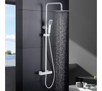 IMEX - Colonne de Douche Thermostatique Blanche Salle de Bain | Colonne de Douche Laiton Reglable | Mitigeur Colonne de Douche avec Robinet | Barre en Acier Inoxydable S.304 Extensible | Série Art