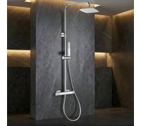 Imex - Colonne de douche thermostatique chromée avec robinet | Ensemble de douche avec pommeau et pommeau anticalcaire effet pluie | Robinetterie en laiton et acier inoxydable S.304 avec barre