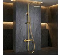 Imex - Colonne de douche thermostatique dorée avec robinet | Ensemble de douche avec pommeau et pommeau anticalcaire effet pluie | Robinetterie en laiton et acier inoxydable S.304 avec barre