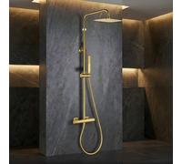 Imex - Colonne de douche thermostatique dorée avec robinet | Ensemble de douche avec pommeau et pommeau anticalcaire effet pluie | Robinetterie en laiton et acier inoxydable S.304 avec barre