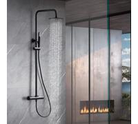 IMEX - Colonne de Douche Thermostatique Noir Salle de Bain | Colonne de Douche Laiton Reglable Noire Mat | Mitigeur Colonne de Douche avec Robinet | Barre en Acier Inoxydable S.304 Extensible