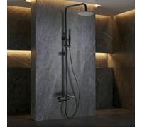 IMEX - Colonne de Douche Thermostatique Noire avec Robinet | Ensemble de Douche avec Pommeau et Pommeau Anticalcaire Effet Pluie | Robinetterie en Laiton et Acier Inoxydable S.304 avec Barre