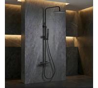 Imex - Colonne de douche thermostatique noire avec robinet | Ensemble de douche avec pommeau et pommeau anticalcaire effet pluie | Robinetterie en laiton et acier inoxydable S.304 avec barre