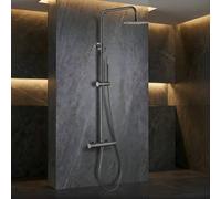Imex - Colonne de douche thermostatique noire avec robinet | Ensemble de douche avec pommeau et pommeau anticalcaire effet pluie | Robinetterie en laiton et acier inoxydable S.304 avec barre