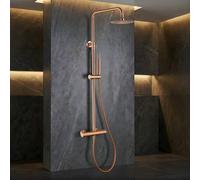 Imex - Colonne de douche thermostatique or rose avec robinet | Ensemble de douche avec pommeau et pommeau anticalcaire effet pluie | Robinetterie en laiton et acier inoxydable S.304 avec barre