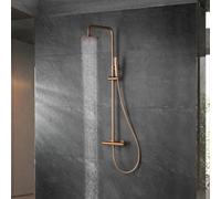 Imex - Colonne de douche thermostatique or rose avec robinet | Ensemble de douche avec pommeau et pommeau anticalcaire effet pluie | Robinetterie en laiton et acier inoxydable S.304 avec barre