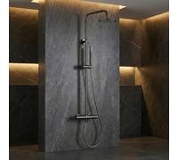 IMEX - Colonne Douche Noir Salle de Bain | Colonne de Douche Laiton avec Mitigeur Noire | Colonne de Douche avec Robinet Reglable | Barre en Acier Inoxydable S.304 Extensible | Série Monza