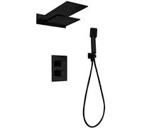 IMEX - Douche encastrée effet cascade et pluie - Kit thermostatique encastré mural système thermostatique 3 voies - Série Rhodes Noir Mat GTR049/NG