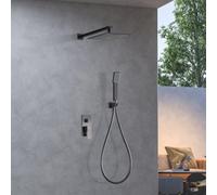 IMEX - Douche Encastrée Noire Monocommande | Kit de Robinetterie Encastrée avec Pommeau et Pommeau Anticalcaire Effet Pluie | Colonne de Douche Encastrée en Laiton et Acier | Série Pise