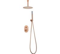 IMEX - Douche Encastrée Plafond Monocommande Or Rose | Kit de Robinetterie Encastrée avec Pommeau et Pommeau Anticalcaire Effet Pluie | Colonne de Douche Encastrée en Laiton et Acier Inoxydable