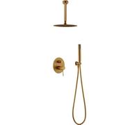 IMEX - Ensemble de douche encastré au plafond, Kit Mitigeur douche encastré 2 voies - SERIE LINE TOP (Or brossé)