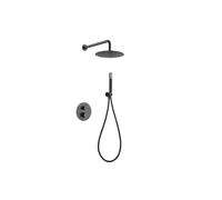 IMEX GTD038/BGM Ensemble de douche thermostatique encastré mural, kit thermostatique encastré 2 voies Robinetterie salle de bain Série Line Black Gun Metal Couleur gris foncé satiné
