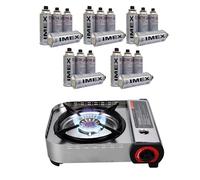 Imex Réchaud à gaz/camping portable 4,1 kW avec 20 cartouches de gaz