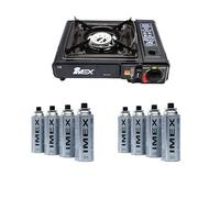 IMEX Réchaud à gaz portable avec allumage piézoélectrique - Réchaud au butane pour camping, extérieur et festival - 7650 BTU - Puissance : 2,2 kW - Mallette de transport - Modèle BK-167-A (8)