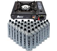 IMEX Réchaud à gaz portable avec allumage piézoélectrique - Réchaud au butane pour camping, extérieur et festival - 7650 BTU - Puissance : 2,2 kW - Mallette de transport - Modèle BK-167-A (28)