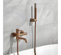 IMEX - Robinet Baignoire et Douche Monocommande Or Rose | Robinet Mitigeur Mural avec Support Pommeau de Douche et Flexible | Robinetterie en Laiton et Acier Inoxydable S.304 | Série Monza