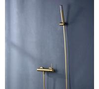 IMEX - Robinet de Douche avec Pommeau et Flexible | Robinet Douche Monocommande Or Brossé avec Mitigeur Eau Froide et Chaude | Robinetterie en Laiton avec Cartouche Monocommande Céramique