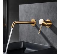 IMEX - Robinet de Lavabo Encastré Or Brossé | Vasque a Encastrer Salle de Bain avec Eau Froide et Chaude | Robinet Mitigeur Mural Économie D'eau | Série Monza