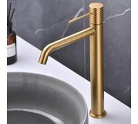 IMEX - Robinet Haut Lavabo Doré | Robinet Salle de Bain Mitigeur Eau Froide et Chaude | Robinetterie Monocommande Effet Cascade avec Bec en Laiton et Économie D'Eau | Série Gênes | Couleur Or Brossé
