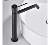 IMEX - Robinet Lavabo Noir Bec Haut | Robinet pour Lavabo de Salle de Bain avec Eau Froide et Chaude | Robinetterie Monocommande Effet Cascade avec Bec en Laiton | Économie D'Eau | Série Gênes