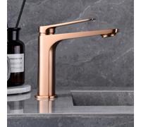 IMEX - Robinet Lavabo Or Rose Brossé | Robinet Salle de Bain Monocommande avec Eau Froide et Chaude | Robinetterie de Bec Bas Fabriqué avec Laiton | Économie D'Eau et Installation Facile