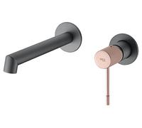 IMEX Robinet mitigeur lavabo encastré avec système de montage mural kit pour montage final - SERIE LINE Gris mat et Champagne - GLD038/GC