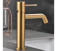 Imex - Robinet mitigeur lavabo | Robinet de salle de bain mitigeur eau froide et chaude | Robinet lavabo sur plan de travail | Économie d'eau | Série Gênes | Couleur or brossé