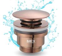 IMEX - Vanne de lavabo universelle | Bouchon de lavabo Click Clack Clack | Valve pour lavabo Clic Clac | Vanne de vidange de lavabo | Couleur or rose brossé | Valve en PVC