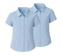 IMFAA Lot de 2 chemises d'école pour filles - Hauts d'uniforme de qualité supérieure, options à manches longues et courtes, sans repassage, tissu confortable et durable, Manches courtes bleu ciel, 7-8