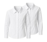 IMFAA Lot de 2 chemises d'école pour filles - Hauts d'uniforme de qualité supérieure, options à manches longues et courtes, sans repassage, tissu confortable et durable, Manches longues blanches., 8-9