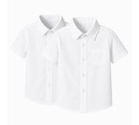 IMFAA Lot de 2 chemises d'école pour garçon - Couleurs assorties - Manches longues et courtes - Infroissables - Tissu de qualité supérieure - Idéal pour l'école quotidienne, Manches courtes blanches