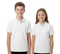 IMFAA Lot de 2 polos à manches courtes pour enfants, garçons et filles, blanc, gris, bleu ciel, noir, uni, pour la gym, le sport, blanc, 13-14 ans