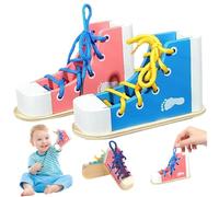 imFreienawn 2pcs Pratique de Liaison de Chaussures pour Les Enfants, Cabine Chaussures Sneaker en Bois apprenez à Attacher des à égaliser Les Jouets éducatifs Montessori pour Les Enfants d'âge p