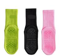 IMGASDCSD Chaussettes antidérapantes, Chaussettes de Pilates 3 Pairs Women's Cotton Solid Mid Calf Yoga Socks Sports Fitness Sizes 36-42 Multicolor(Style3)