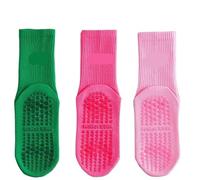 IMGASDCSD Chaussettes antidérapantes, Chaussettes de Pilates 3 Pairs Women's Cotton Solid Mid Calf Yoga Socks Sports Fitness Sizes 36-42 Multicolor(Style2)