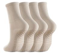 IMGASDCSD Chaussettes antidérapantes, Chaussettes de Pilates Non-Slip Yoga Socks for Women Pack of 2 Multicolor(2pairs-Beige)