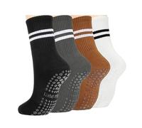 IMGASDCSD Chaussettes antidérapantes, Chaussettes de Pilates Yoga Socks for Women 4 Pairs Multicolor Mid-Tube Striped Size 35-40(Color-04)