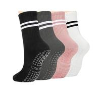 IMGASDCSD Chaussettes antidérapantes, Chaussettes de Pilates Yoga Socks for Women 4 Pairs Multicolor Mid-Tube Striped Size 35-40(Color-01)