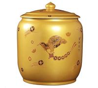 IMGASDCSD MiGang avec couvercle, bocal de stockage de riz scellé, distributeur de grains de riz cylindrique en céramique(Gold,12.5kg)