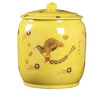 IMGASDCSD MiGang avec couvercle, bocal de stockage de riz scellé, distributeur de grains de riz cylindrique en céramique(Yellow,12.5kg)