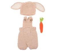 IMIKEYA 1 ensemble de costume de lapin pour nouveau-né : tenue de lapin au crochet avec carotte tricotée - tenue de Pâques pour bébé garçon et fille - idéale pour une première séance photo