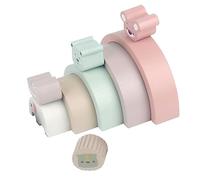 IMIKEYA 1 Ensemble Jeu de Blocs Empilables Bois pour Garçon Fille Puzzle Éducatif Apprentissage des Formes Couleurs pour Développer Coordination Compétences Sociales