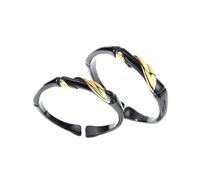 IMIKEYA 1 Paire de Bagues Ouvertes pour Couples en Acier Inoxydable Noir et Doré Réglables et Légères Anneaux Décoratifs Simples pour Saint-Valentin et Présent D’Anniversaire